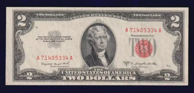 CRISP CU Series 1953 B Two Dollar Red Seal United States Legal Tender Note Bill