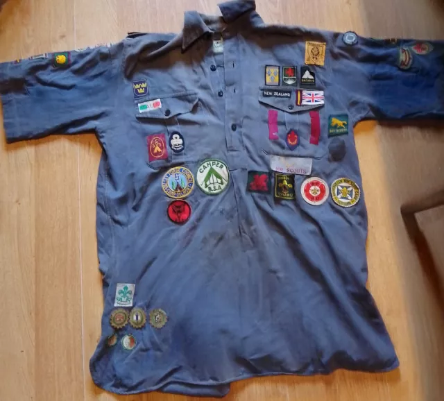 Original  1950's BOY SCOUT Shirt with Approx 60 early Scout Patches and Badges