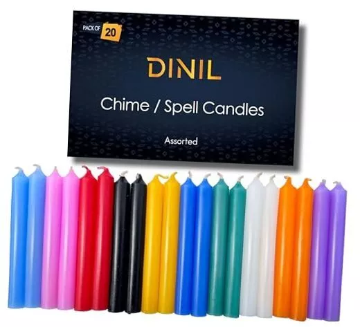 – 20 Assorted Color Spell/Chime Candles – Premium Mini Taper Candles Multicolor