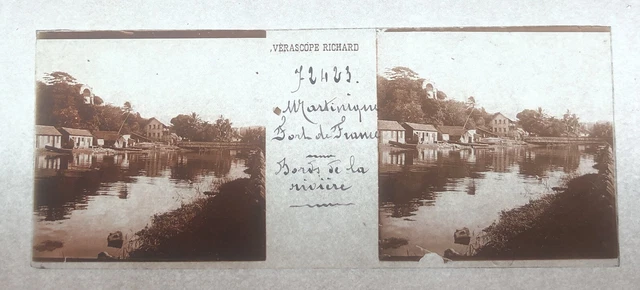 MARTINIQUE CARAIBES 1890 PLAQUE VERASCOPE RICHARD 45x107 VUE STEREOSCOPIQUE