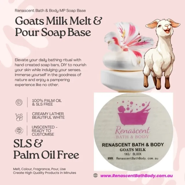 Goats Milk Melt Pour Soap Base 100% Pure and Natural White Soapmaking 1-4kgs