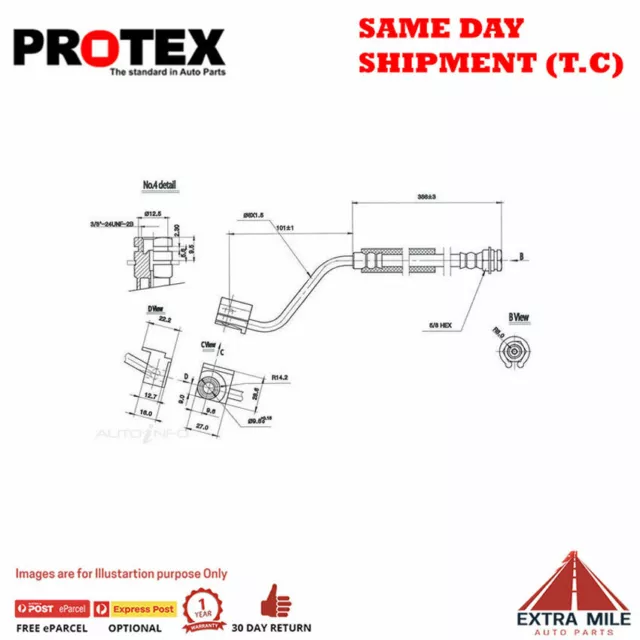 PROTEX Hydraulic Hose - Front For FORD F100  2D Ute 4WD 1978 - 1987