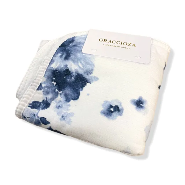 $27 Graccioza White Blue Bela Floral Bath Guest Towel 12" x 20"
