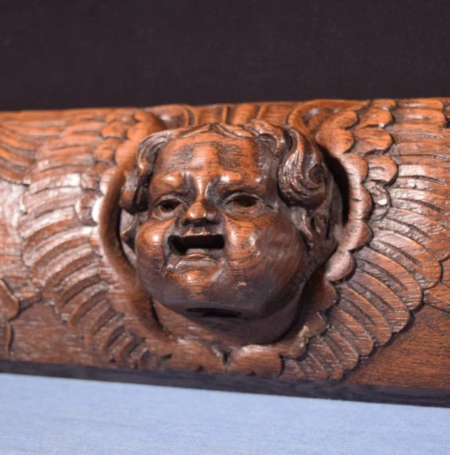 *Pair of Antique French Carved Drawer Panels/Trim in Solid Oak Wood with Angels 7