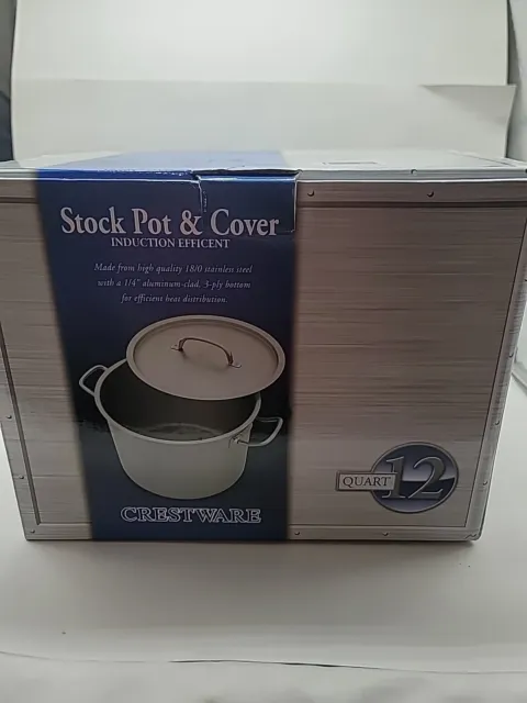 CRESTWARE SSPOT12 Stock Pot w/Cover, 12 qt, 18/0 Stainless Steel  3 Ply Bottom