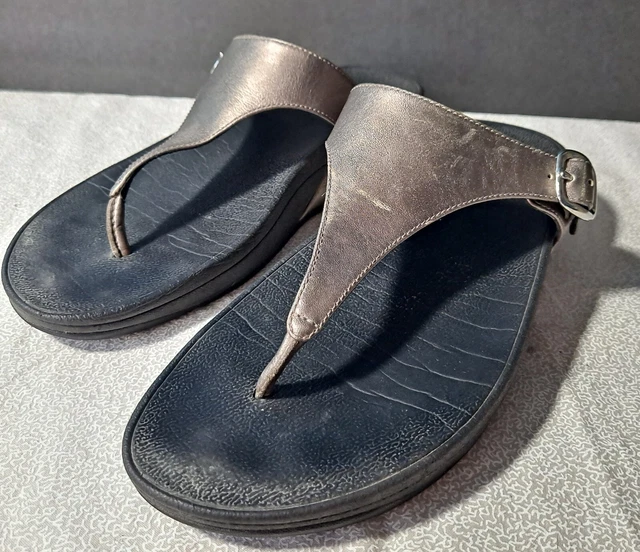 Fitflop The Skinny Thong Sandals Pewter Metallic Comfort Women’s Size 8 2