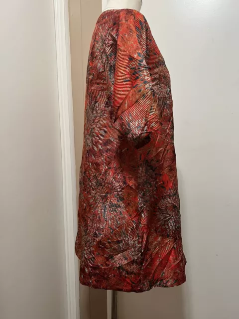 Ali Ro Womens Dress Size 2 Printed Shift 3/4 Sleeve Crinkle Orange 3