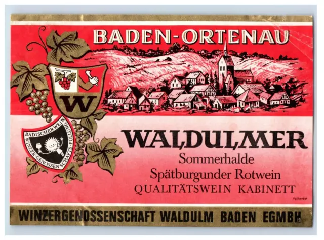 1970's-80's Baden Ortenau Waldulmer German Wine Label Original S31E