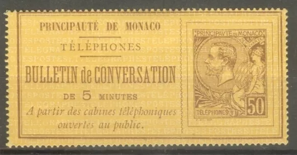 MONACO STAMP TIMBRE TELEPHONE N°1 " BULLETIN CONVERSATION 50c 1886 " NEUF xx TTB