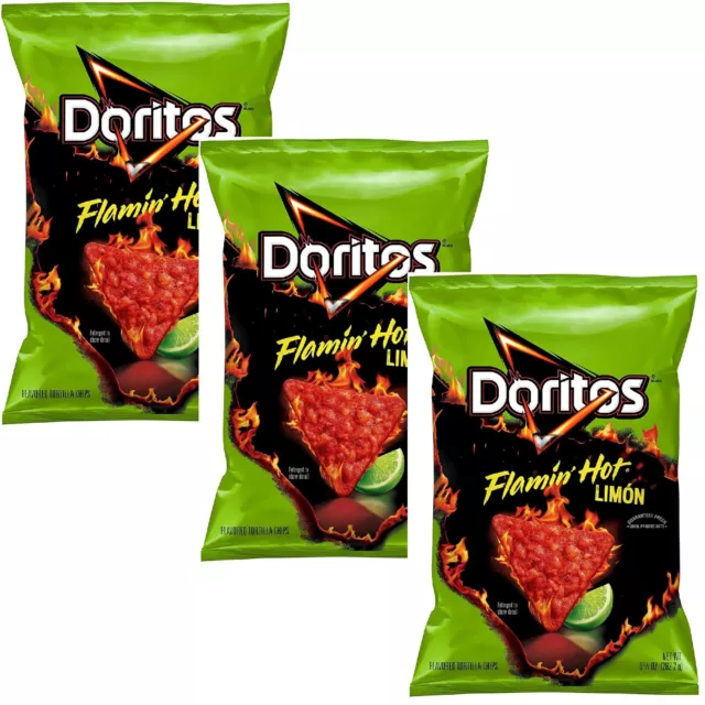 DORITOS FLAMIN HOT LIMON Flavored Tortilla Chips Bag Snacks (3 Bags) £ ...