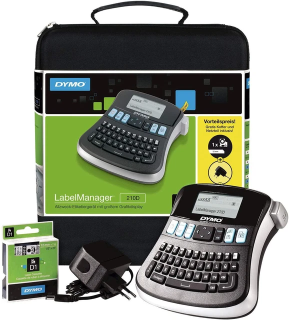 Dymo Labelmanager 210D Kitcase Desktop Etikettendrucker Qwerty Tastatur schwarz/silve