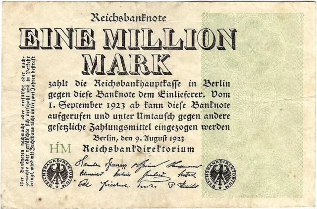 Reichsbanknote Eine Million Mark 1923 Reichsbank DEU-114c Ro.101c P-102b SELTEN