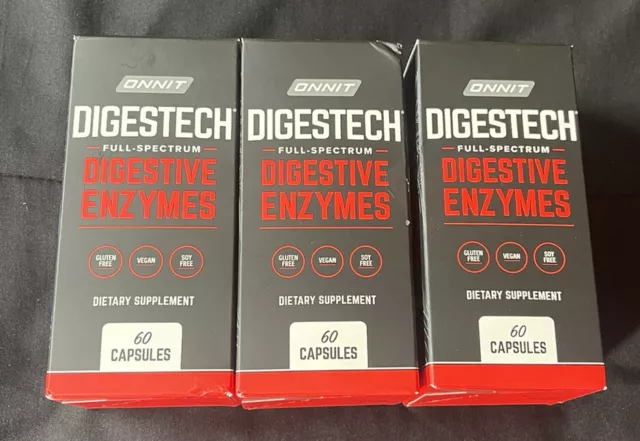 (X3) Onnit DIGESTech Full-Spectrum Digestive Enzymes Dietary Supplement, 60ct