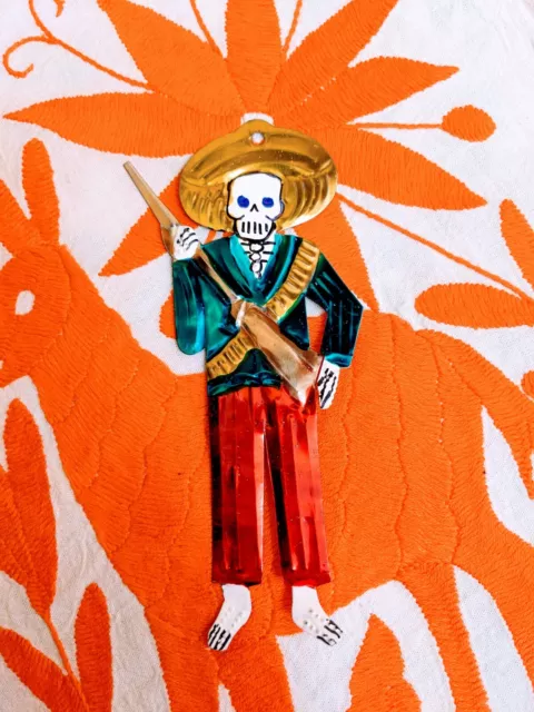 Mexican Tin Folk Art Day Of The Dead Tin Skeleton Male #2