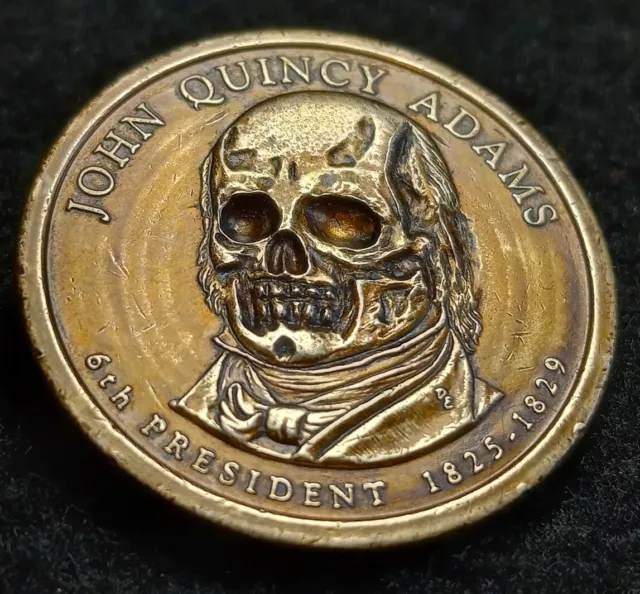08 John Quincy Adams Hobo Nickel 100% Handcrafted Skull 💀 Real US DOLLAR #130