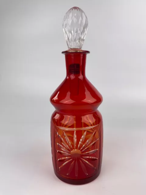 Vintage Decorative Cranberry Glass Decanter with Crystal Royal Doulton Stopper