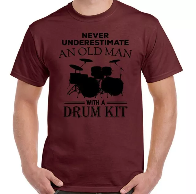 T-shirt batteria Never Underestimate An Old Man batteria kit uomo divertente batterista top 5