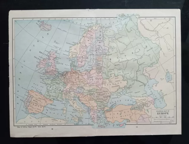 Original 1923 Political Map of Europe showing realignment after World War I