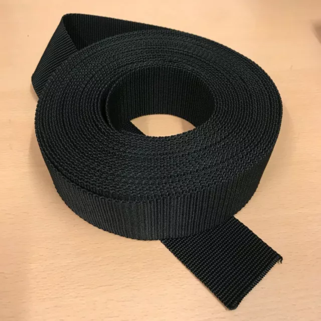 NEW BRITISH ARMY SURPLUS BLACK WOVEN NYLON WEBBING STRAP OFF THE ROLL,50mm X 1m