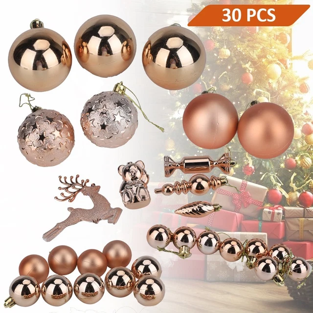30 Teilig Set Weihnachtskugeln Lamettini Spitze Christbaumkugel Rosy Golden 2023