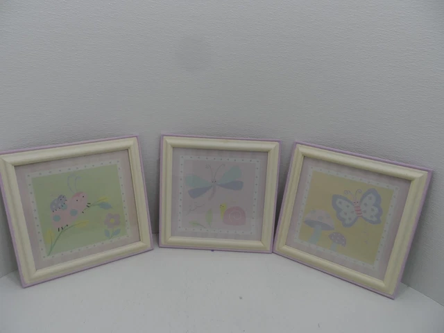 KidsLine Gossamer Wings pastel butterfly, snail, ladybug 3 wall pictures 12x12