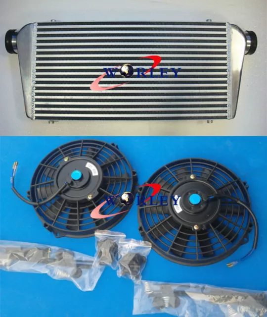 Aluminum Turbo Intercooler Inter Cooler + Fan 600x300x70mm Front Mount 3" inlet