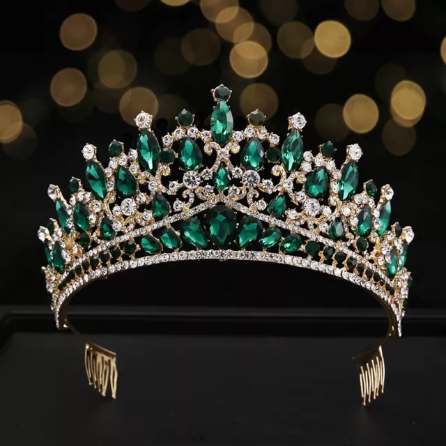 Green Crystal Tiara Crown Pageant Tiara Rhinestone Headband Prom Birthday Party