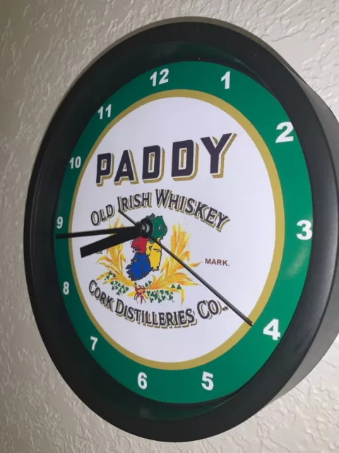 Paddy Irish Whiskey Bar Man Cave Advertising Clock Sign