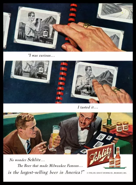 1950 Schlitz Beer Looking Through Old Family Photo Album Vintage Print Ad