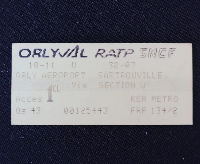 ANCIEN TICKET PARIS RATP SNCF ORLYVAL Sartrouville Metropolitain 14 EUR