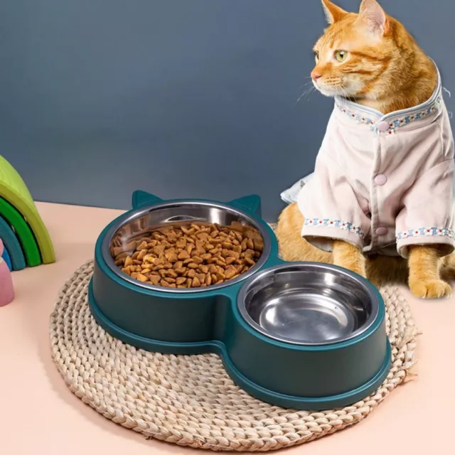 Dog Cat Anti-knock Double Bowl Automatic Drinking Stainless Steel Pet Bowl