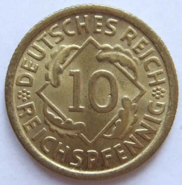 Coin Weimar Republic 10 Reichspfennig 1930 D IN Uncirculated