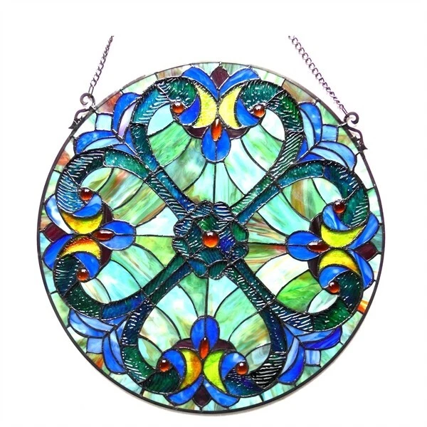 20" Tiffany Style Hearts Round infinity stained glass window Panel
