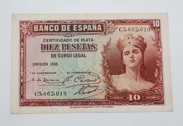 1935 - El Banco De España, SPAIN - 10 (Ten) Pesetas Banknote Bill No. C3 662010