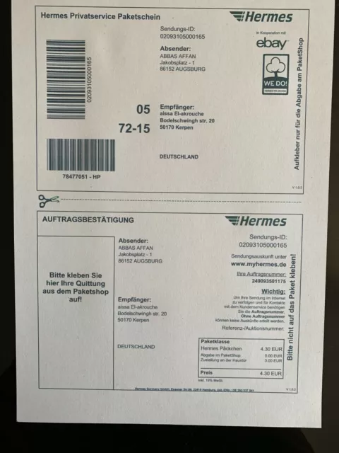 100 St. / Hermes Versandetiketten Online Frankierung Paketschein Aufkleber