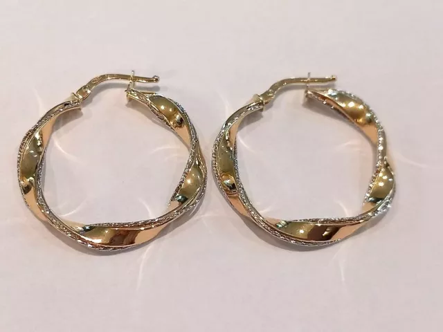 Orecchini anella cerchio donna/ragazza oro giallo e bianco 18 kt 750 % ritorte 2