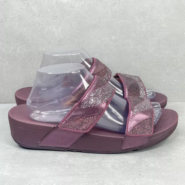 FITFLOP Sandal Womens 10 Mina Ombre Glitter Slide Shoe Purple Comfort Wedge