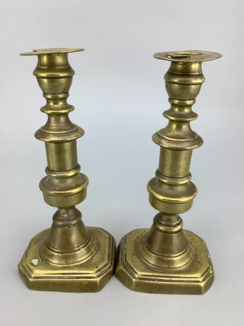 Pair of Early Antique Brass Candlesticks Candle Holders