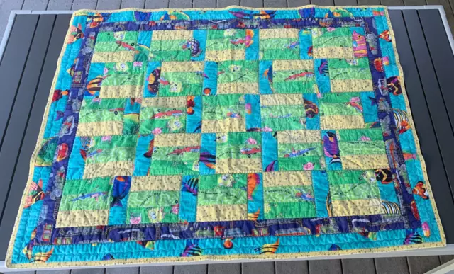 Handmade Lap Blanket Quilt I Spy Sponge Bob Tropical Fish School Bees 44 x 35in 2