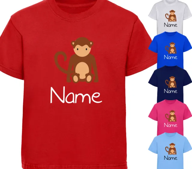 Personalised Childrens Monkey T-Shirt Girls Boys Tshirt Kids Birthday Gift