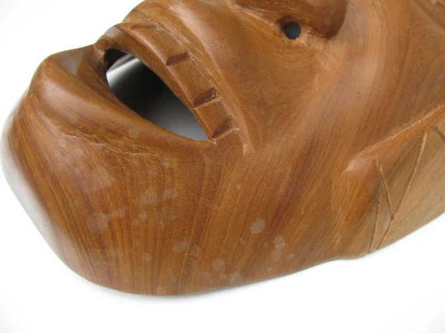 Vintage Hand Carved Mahogany Wood Grain African Mask Eyes Nose Mouth Cut Out 7