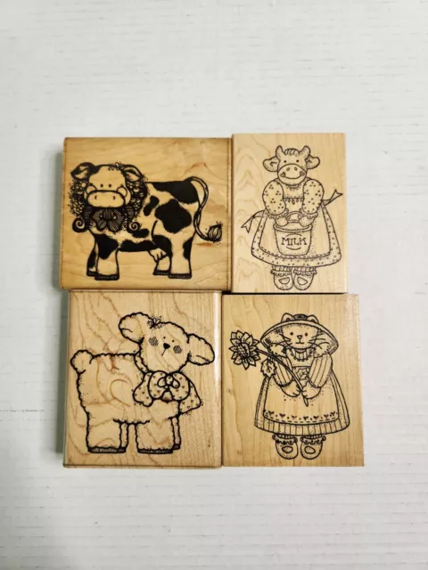 RUBBER MOUNTED STAMP Lot Country Cat Cow Sheep Rustic Card Scrapbook ...