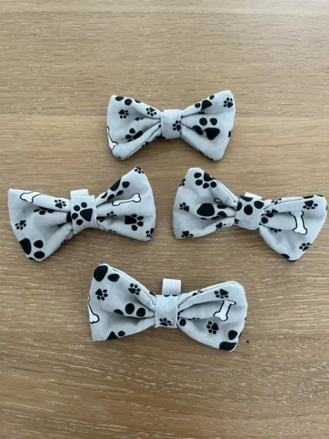 Grey Black Paw Prints And Bone Design Dog Bow Tie, Slip On Collar