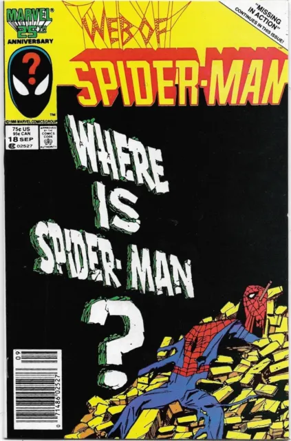 Web of Spiderman #18 - VF/NM - Missing in Action /  1st App Venom (Behind Scenes