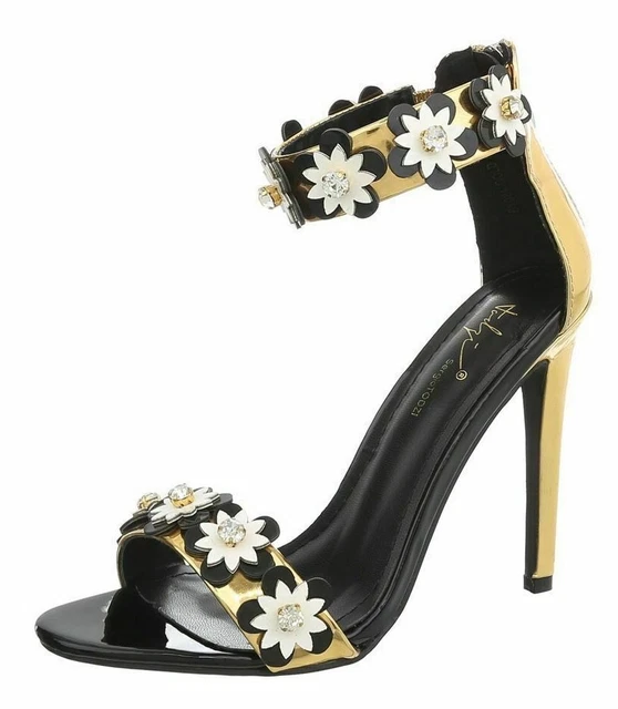 Sandali donna scarpe fiori e strass decolletè tacco alto cinturino alla caviglia