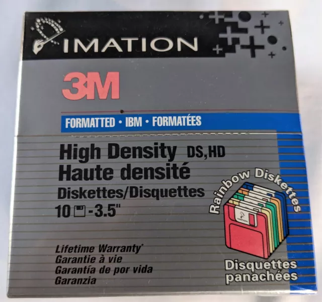 Brand New in Box - 3M Imation HD 1.44MB Floppy Disks 3.5" x 10  Rainbow Colours