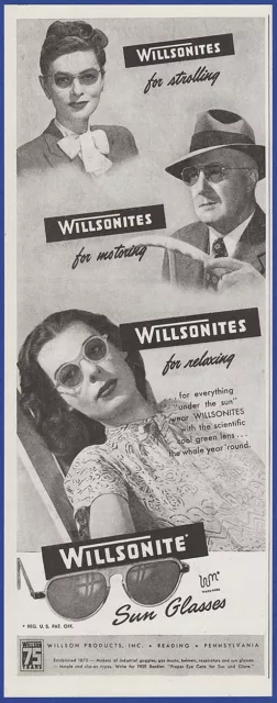 Vintage 1946 WILLSONITE Sun Glasses Sunglasses Ephemera 40's Print Ad