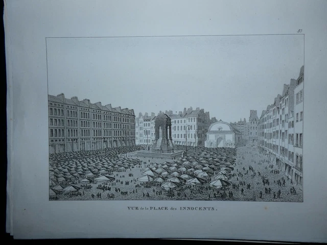 gravure  mi XIXeme vue place des innocents paris