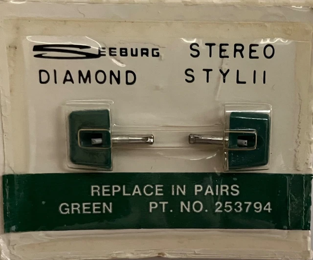 NOS - Seeburg DIAMOND STEREO STYLII - Green Pt. No. 253794 Matched Pair NOS - Seeburg DIAMOND STEREO STYLII - Green Pt. No. 253794 Matched Pair