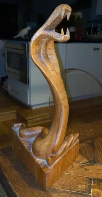 Vintage Hand Carved Wood “Cobra” Snake SCULPTURE reptile art